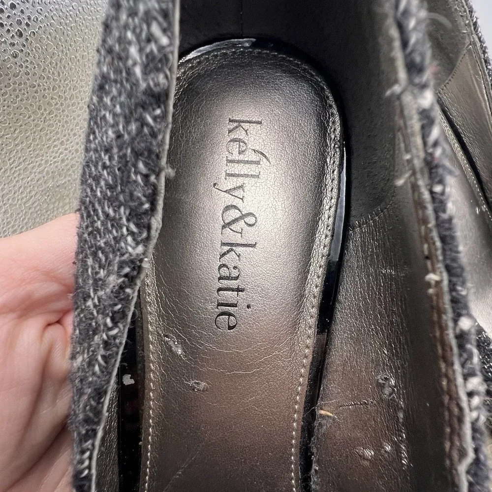 Kelly & Katie Tweed Pumps Black White Rose Flower Heels Size 9